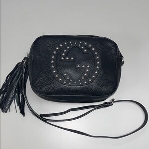 Gucci Black Soho Studded Disco Logo Leather Crossbody Bag